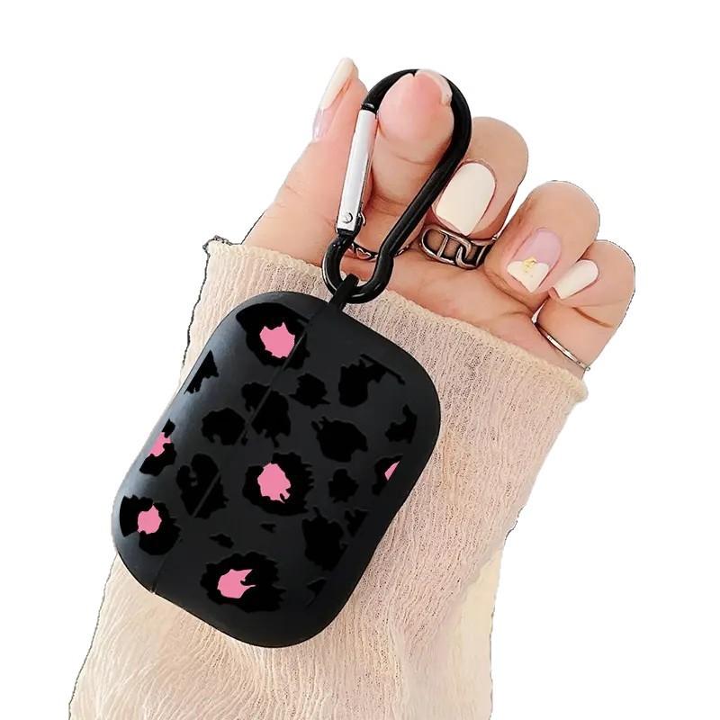 Rose red, black leopard print, suitable for AirPods 1/1st generation protective case, Apple pro/1 wireless bluetooth headset cover.