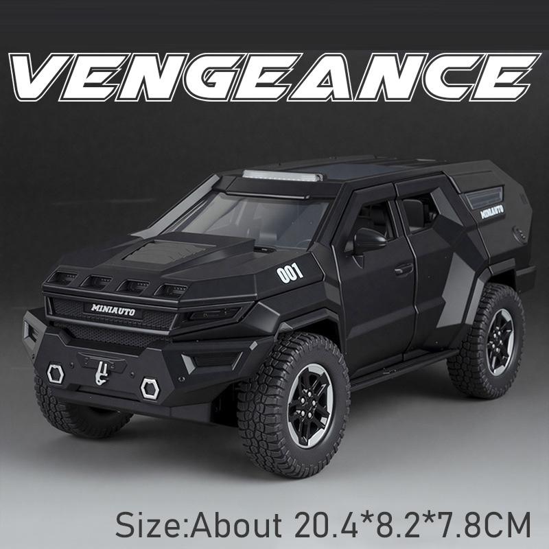 1:24 Scale Rezvani Vengeance RAM MAMMOTH Alloy Car Model Toy Pull Back Music Light Cross-Country Vehicles Home Decoration
