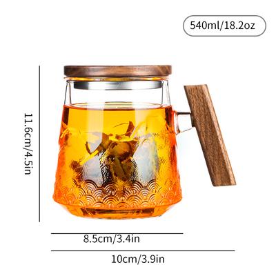 1pc 540ml/18.2oz Wooden Tea Cup with Filter Lid - Moisture Separation Thickened Glass Personal and Office Drinking Cup