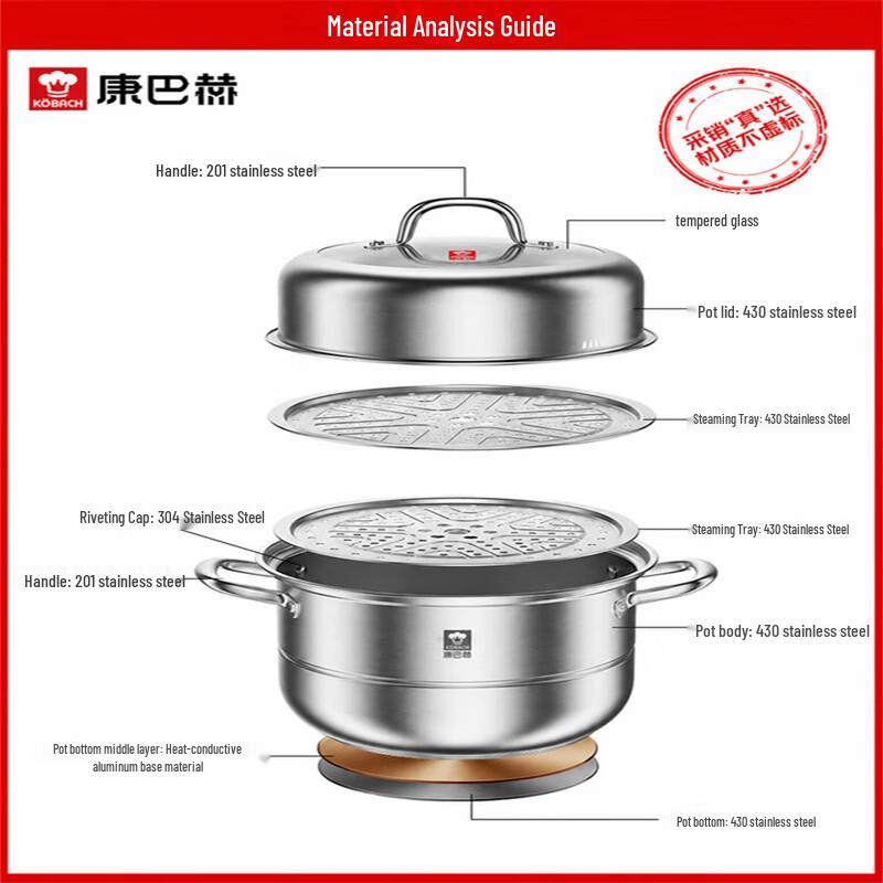 KOBACH Steaming Fresh 26cm Stainless Steel Steamer Pot, 2-Piece Set