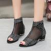 Fashion Women's High Heels 2024 New Open Toe Sexy Outdoor Matching Hollow Breathable Design Summer Fashion Mesh Zipper Women's Boots