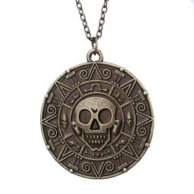 Pirates Of The Caribbean Necklace Jack Sparrow Aztec Coin Medallion Pendant Johnny Depp Movie Jewelry Men Women Gifts