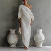 Women's One Shoulder Long Sleeve Maxi Dress Asymmetrical Loose Draped Elegant Long Dress