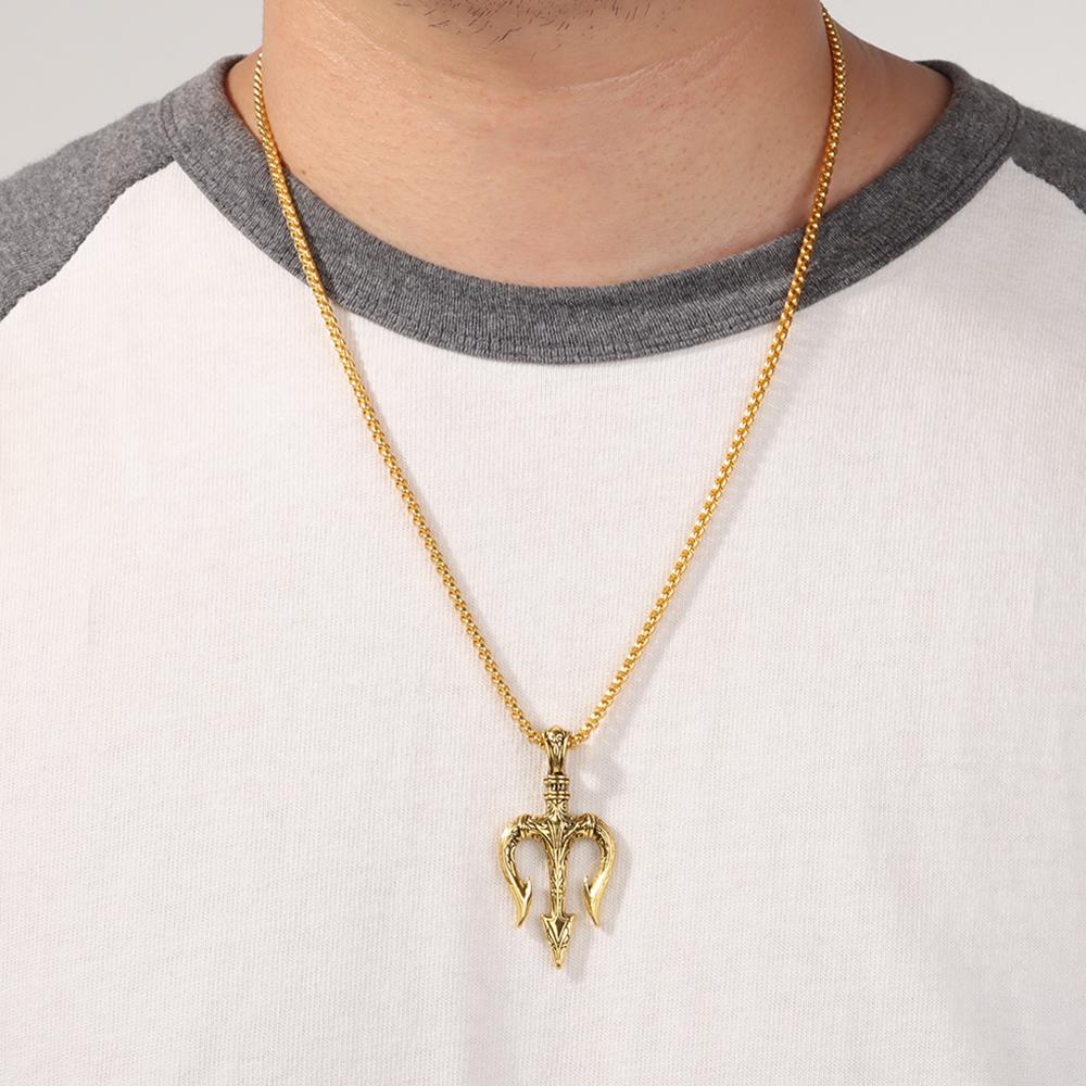 Fashion New Retro Rock Vintage Punk Neptune Trident Pendant Hip Hop Choker Necklace