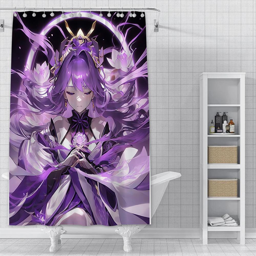 Shower Curtain Waterproof Polyester Fabric Paint Colorful Bath Curtains Genshin Impact Home Bathroom Decor Curtain With Hook