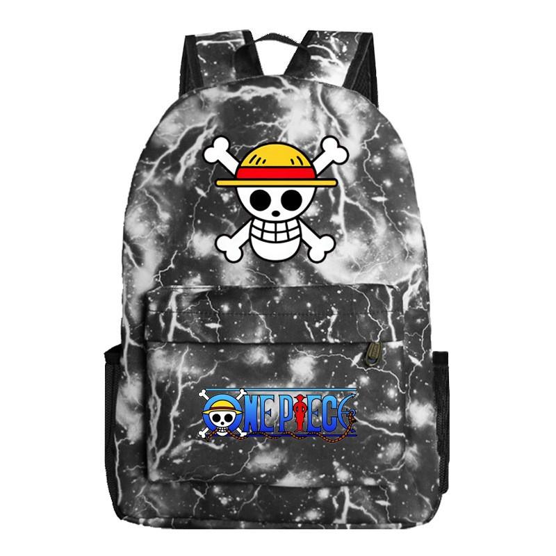 One Piece Anime School Backpack Kids Lightweight Ergonomic Dual-Shoulder Bag With Geometric Print Oxford Fabric