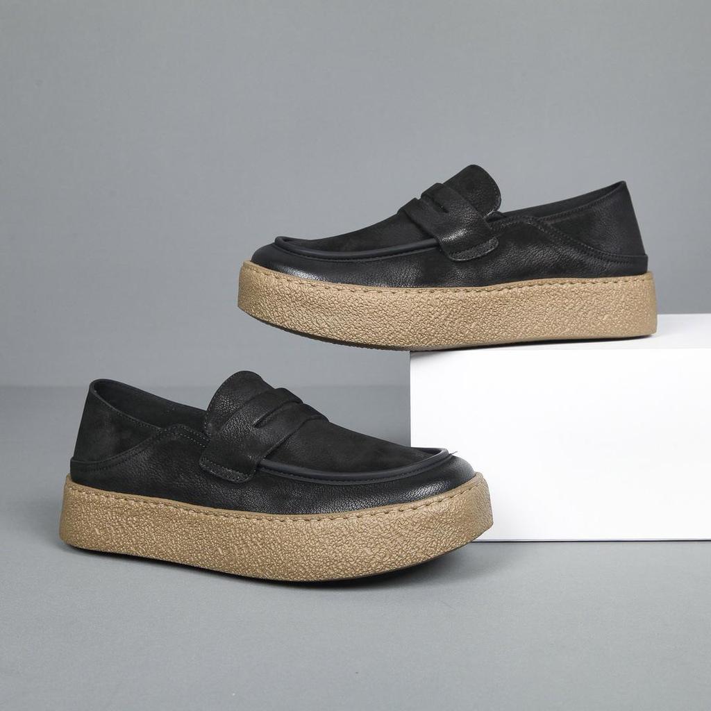 Męskie mokasyny wsuwane ze skóry naturalnej w stylu europejskim 2025 - Skóra bydlęca licowa, Gruba i miękka podeszwa