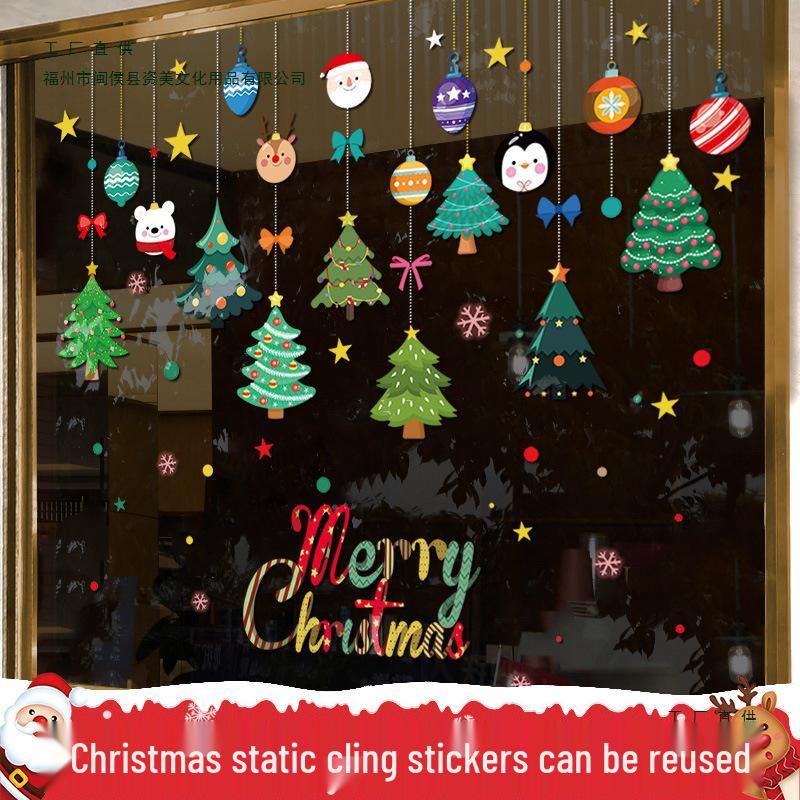 Christmas Tree Ornaments & Window Clings Set: Festive Static Stickers for Glass, Doors, and Holiday Decor