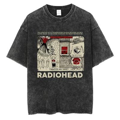 Radiohead T-skjorte Klassisk retro rockeband grafisk t-skjorte Overdimensjonert kvalitet bomull menn kvinner Streetwear kortermede skjorter