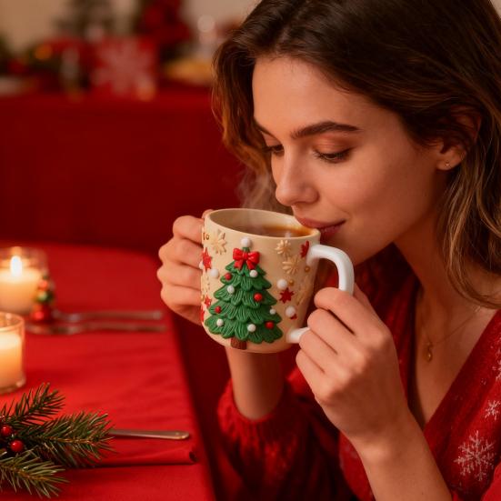 Christmas Coffee Cup Christmas Tree Elk Stocking Gingerbread Man Mug 260ml Dishwasher Microwave Tea Cocoa Cup for Home Office Outdoor Use