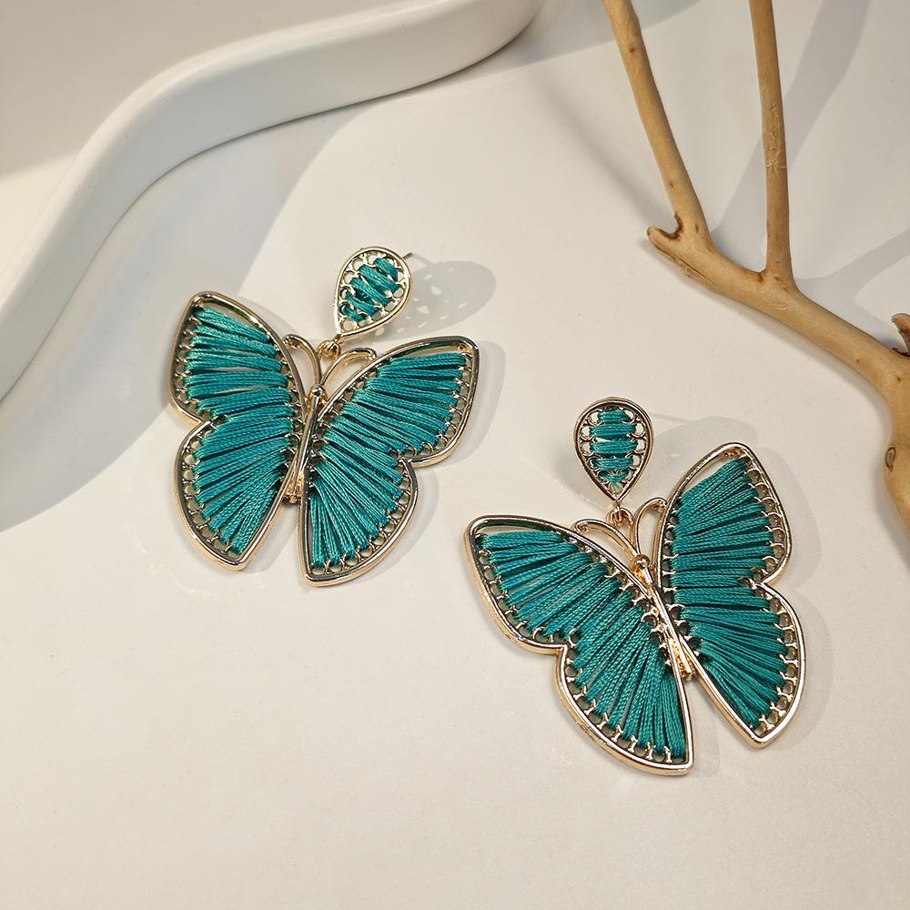 Bohemian Handmade Woven Earrings with Butterfly Design for Women, Vacation Style