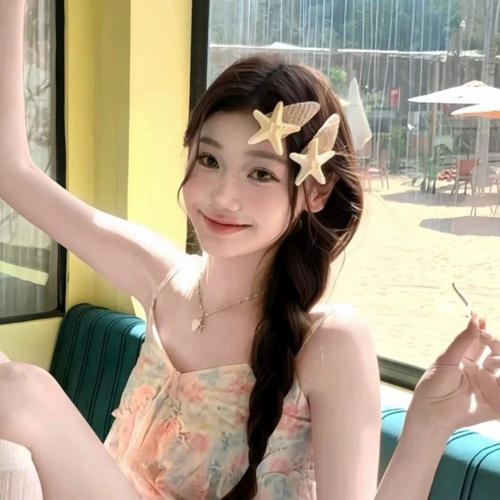 Beach Straw Hat Hairpin Korean Style Weaving Style Barrette Starfish Hair Clip Hair Accessories