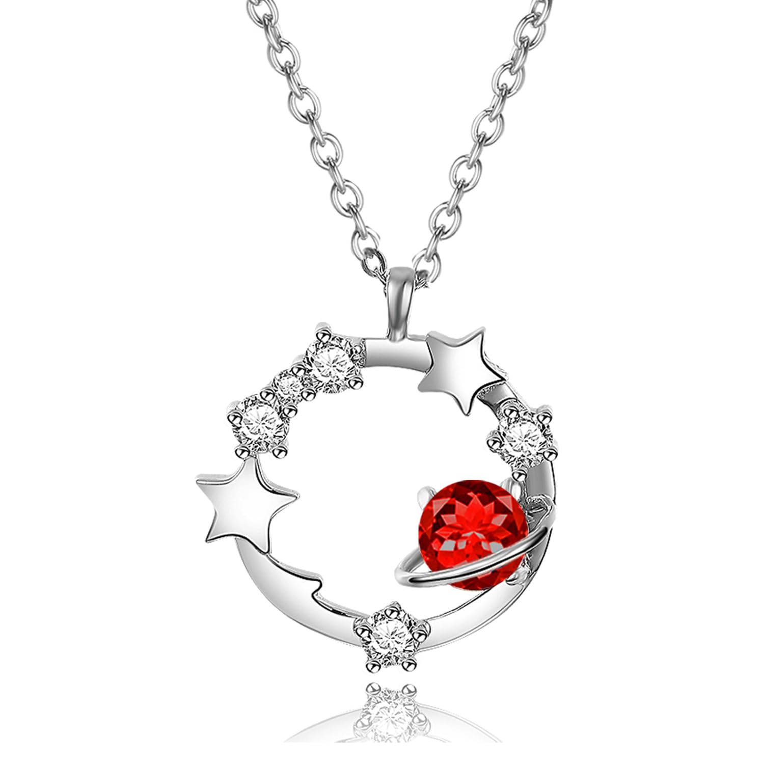 

KIMIEVOL Ruby Necklace with July Birthstone and Planet and 925 Sterling Perfect for White and Gift Wrapping Women s Motif, Platinum-Plated Silver,
