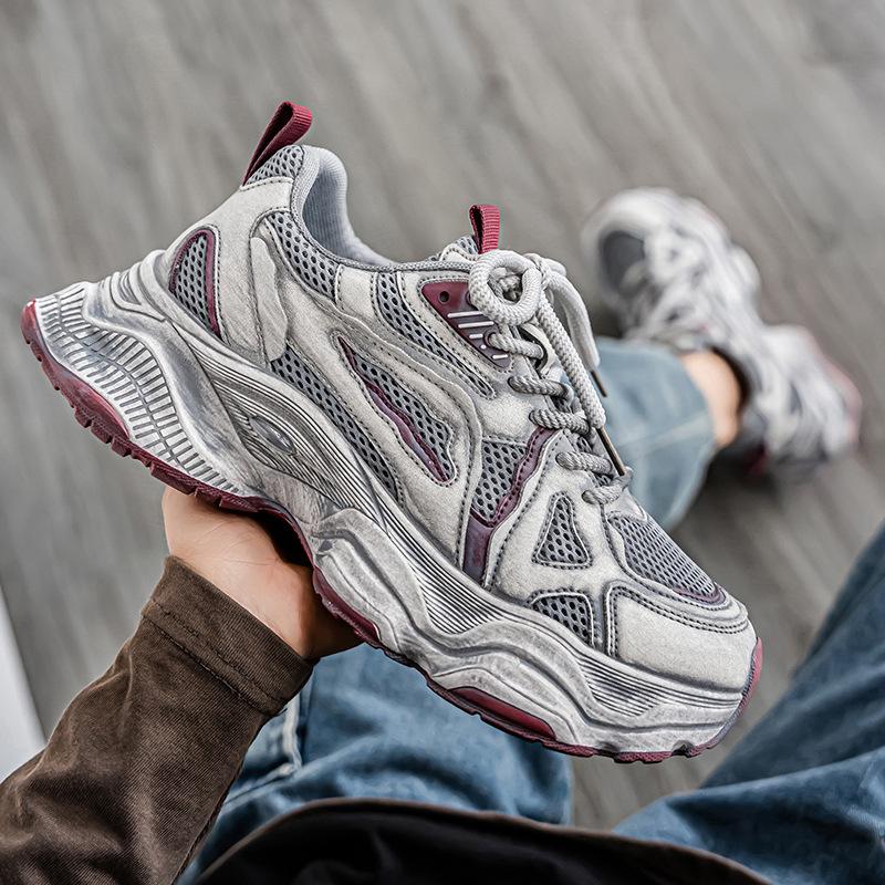 

Summer breathable mesh dad shoes men s casual sneakers height booster shoes retro distressed running 44