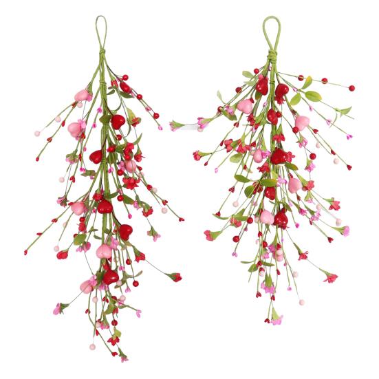 Valentines Day Heart Teardrop Swag for Front Door Artificial Red Pink Heart Shaped Berries Swag Wreath for Wedding Christmas Party Garden Patio