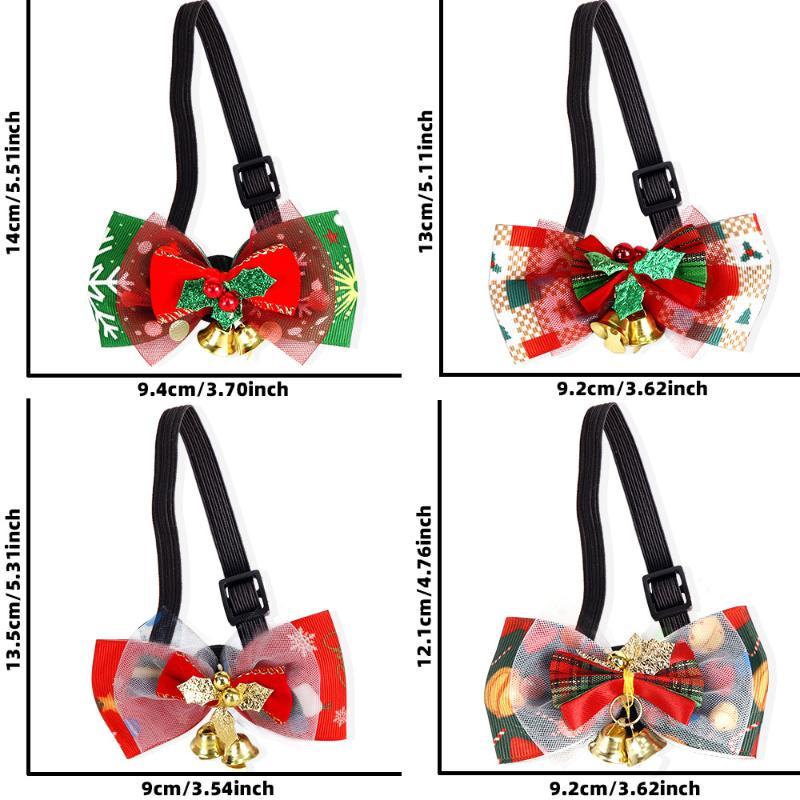 Christmas Pet Bow Ties With Adjustable Neck Strap Cute Festive Patterns For Small Dogs Cats Holiday Photoshoots