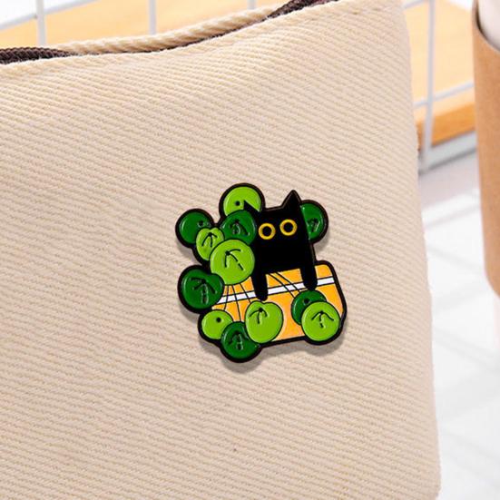 Enamel Brooch Cartoon Green Plant Cat Shape Lapel Pin Jackets Hats Sweatshirts School Bags Badge Outfit Accessory