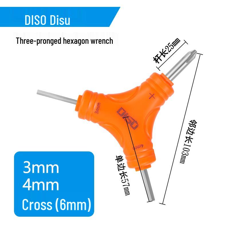 Three-Pronged Hexagonal Multi-Purpose Wrench: Flat Head, Phillips Head, and Inner Hexagonal for Air Conditioning Maintenance