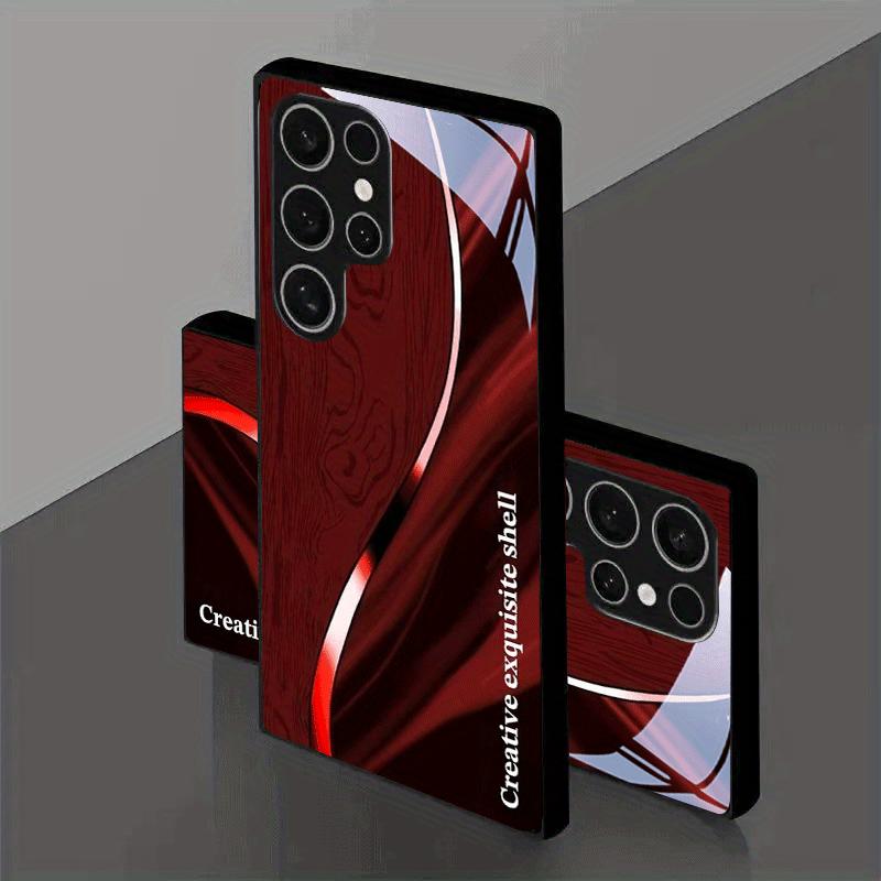 Deep Red Creative Tempered Glass Phone Case Suitable for Samsung GalaxyS26 S25 S24 S22 S21 S20FE Ultra Plus Anti Drop Back Cover
