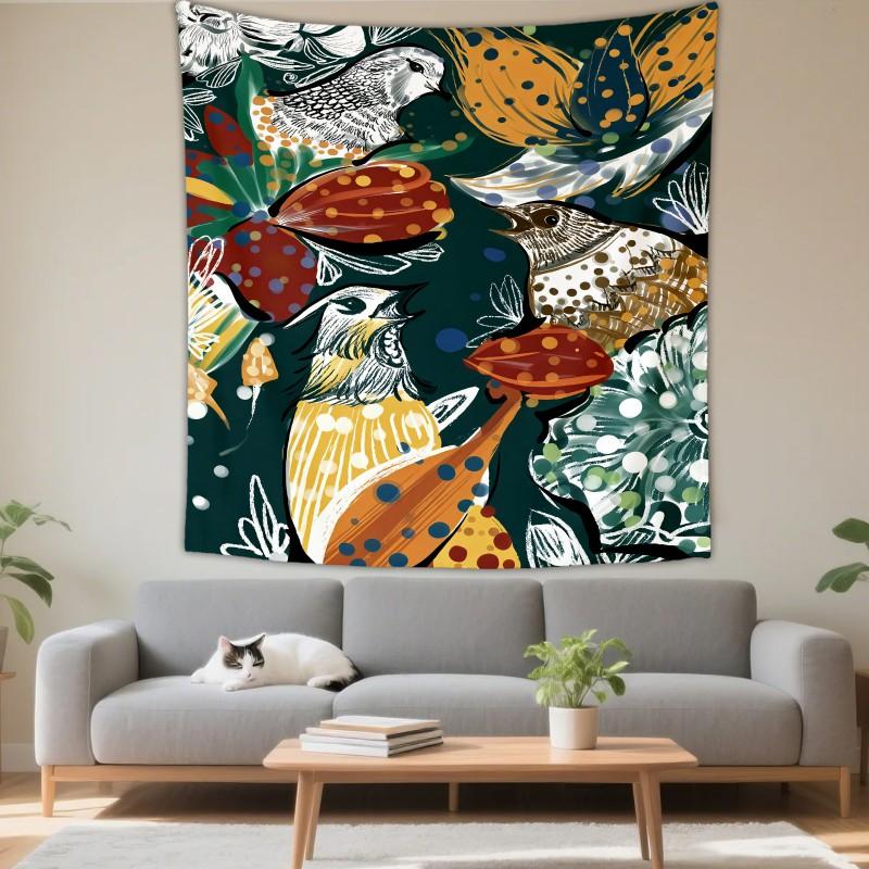 Boho Chic Wall Tapestry With Moon Phase Floral Starry Sky Design Bedroom Yoga Studio Decor