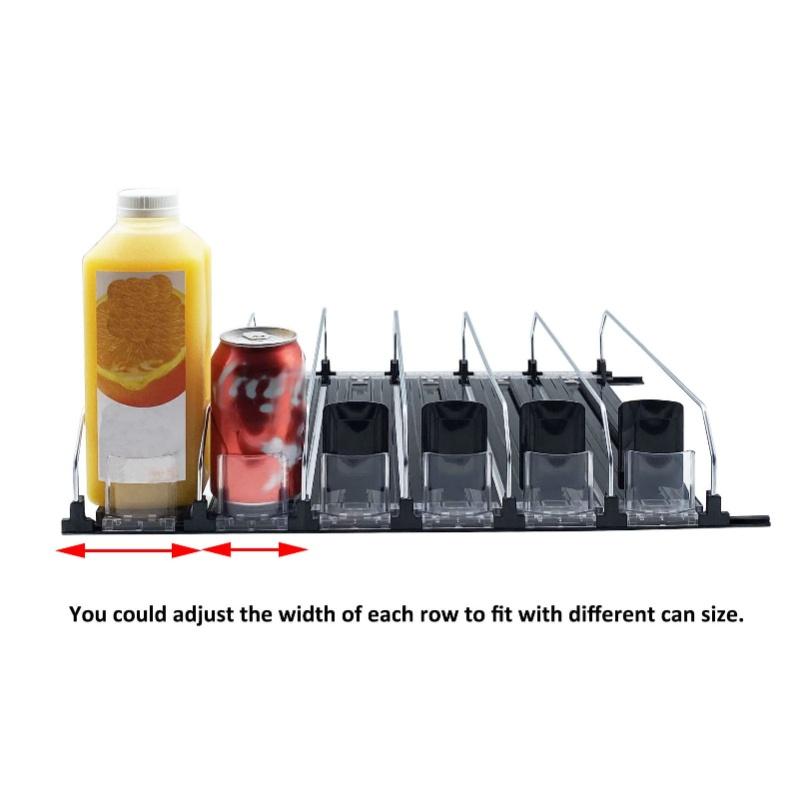 Automatic Drink Pusher Glide Width Adjustable Simple Operation Labor Space Saving Black Self Pushing Can Organizer For Fridge