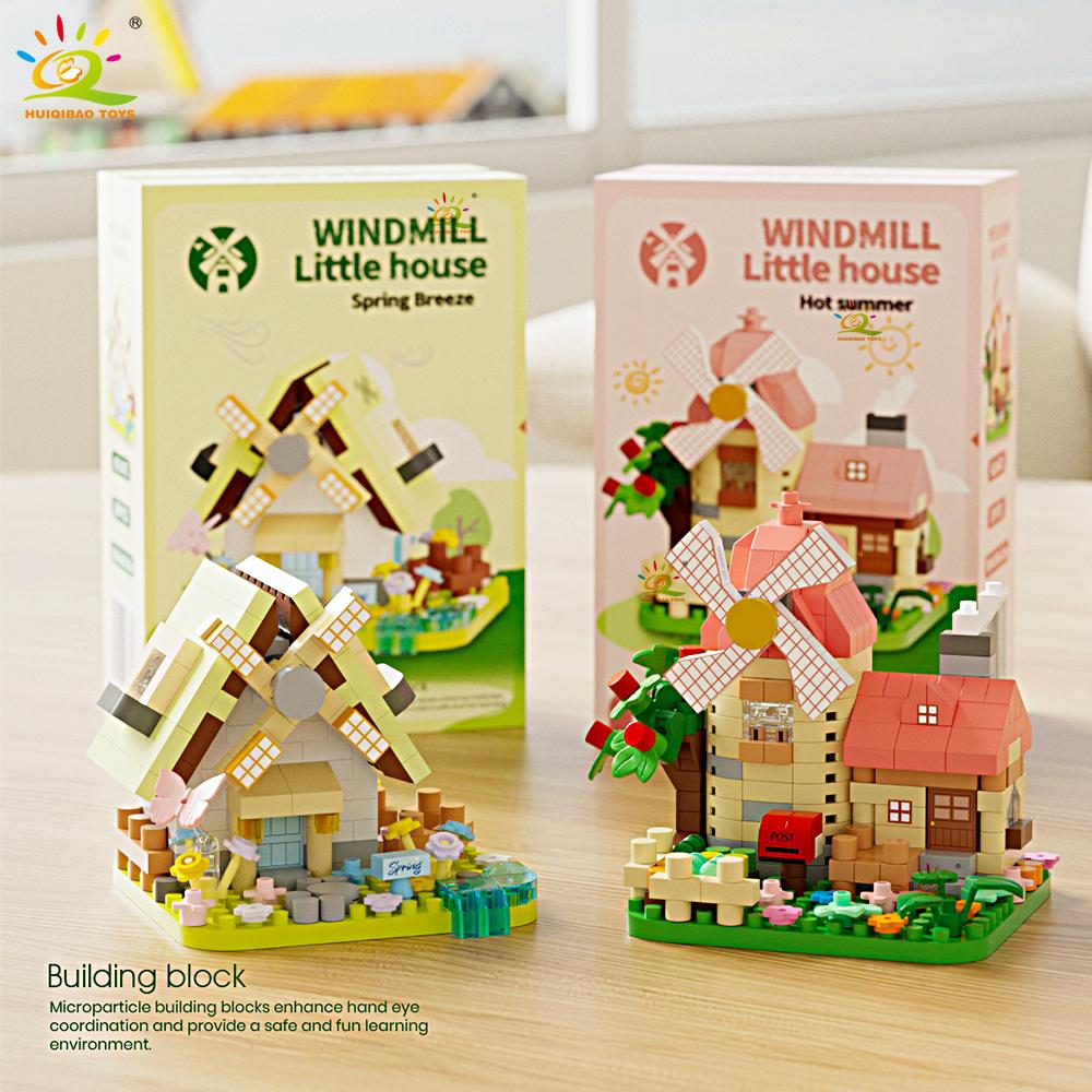 Cute MOC Windmill House model Micro Building Block Street View Model Mini Brick Toy for Children Desk Home Decoration