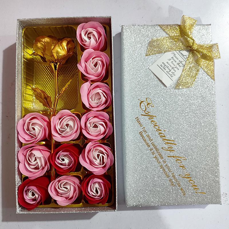 12Pcs/box Valentine s day Rose Soap Flower Gift Box, Floral Rose with Gold Foil Rose Gift Box Valentine s day Mother s Day Gifts