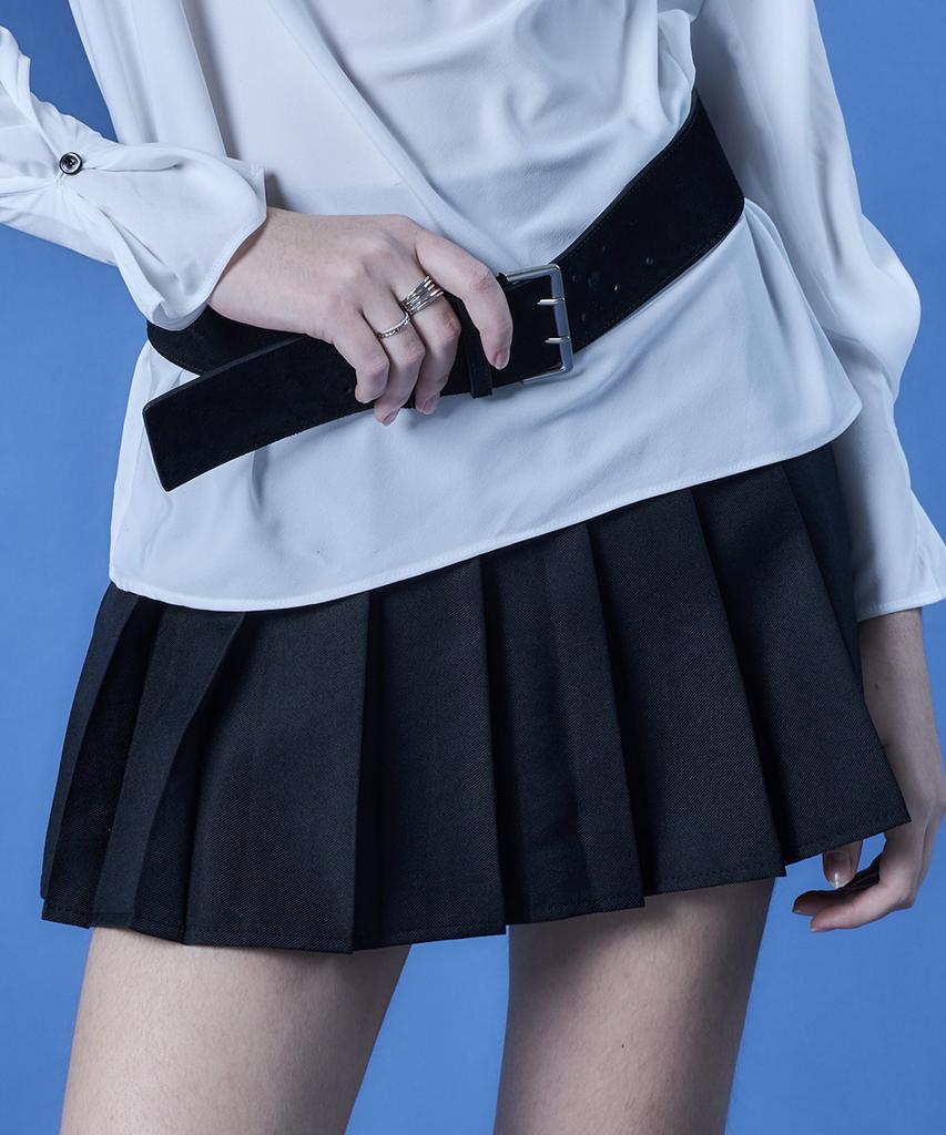 Collet Pleated Basic Mini Skirt With Built-In Shorts [Black] A-Line High-Waisted Kgl.