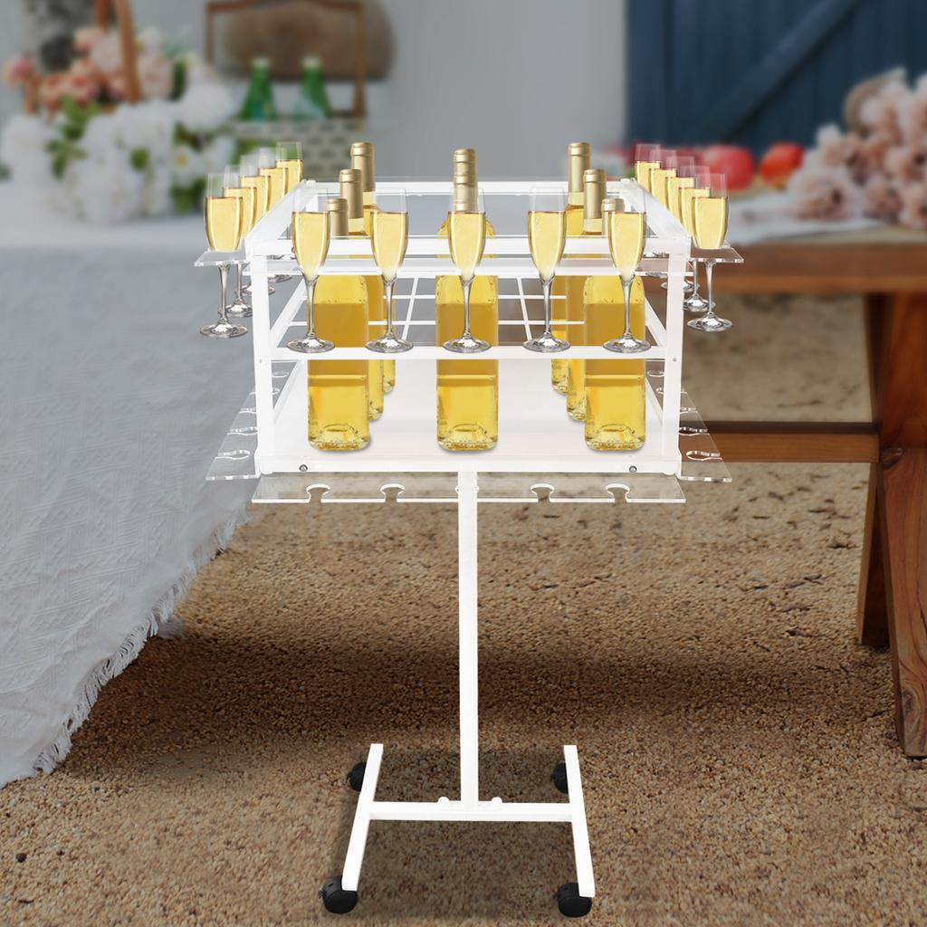 Champagne Display Stand, Party Glass Holder - 2-Tier Decorative Rack with Wheels, Holds Up to 44 lbs, Mobile Bar Cart Organizer