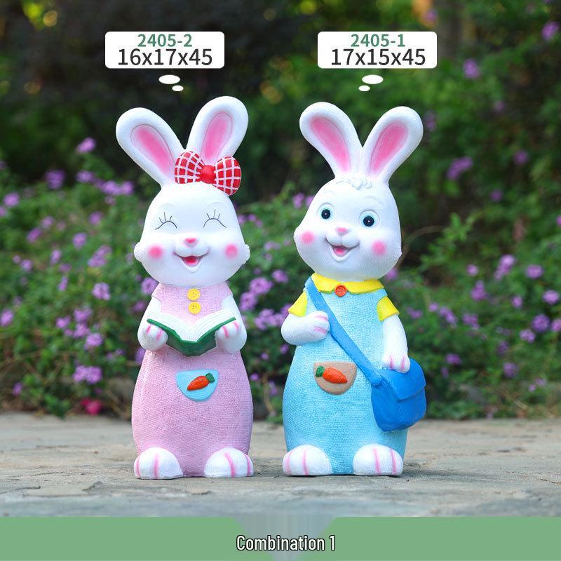 Outdoor Cartoon Rabbit Garden Decoration - Animal Flower Pot Sculpture for Kindergartens and Courtyards