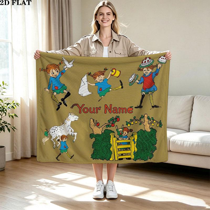 1PC Pippi Longstocking Custom Name Patterned Flannel Blanket Suitable For All Seasons for Home Decor Warmth and Comfort Gifts Holiday Present
