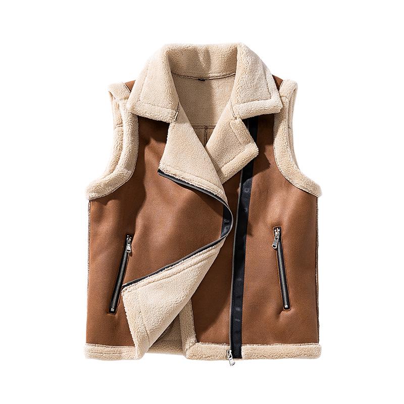 D011 Suede Lambswool Sleeveless Jacket – Lightweight, Warm, and Fleece-Lined for Autumn/Winter