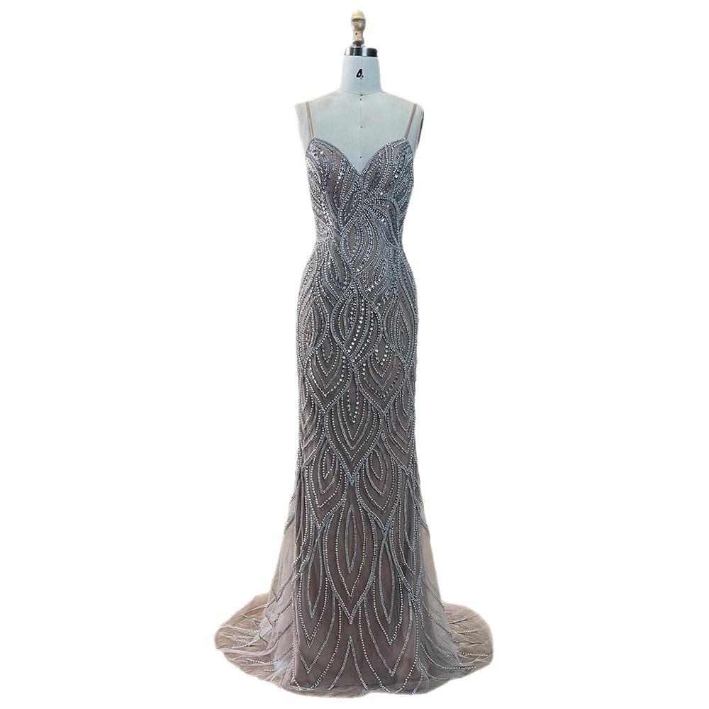 Serene hill white nude sexy suspender, slim beaded socialite banquet host dress LA10111