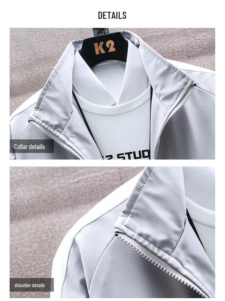 Men's Autumn Casual Sports Cardigan Set with Reflective Stripes, Printed Design, Popular In Group Buys.