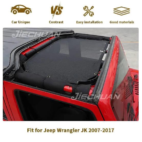 JIECHUAN Car Top Roof Sunshade Cover Front Door Heat Insulation Net Mesh Fit For Jeep Wrangler JK 2007-2017,Exterior Accessories