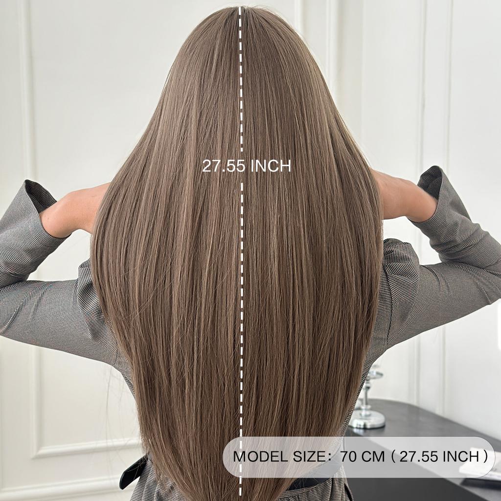 Herbata Brązowa Wewnętrzna Prosta Peruka dla Kobiet - Warstwowa Pełna Grzywka Pełna Czapka, Codzienne Szybkie Piękno, Peruka Wysokiej Jakości