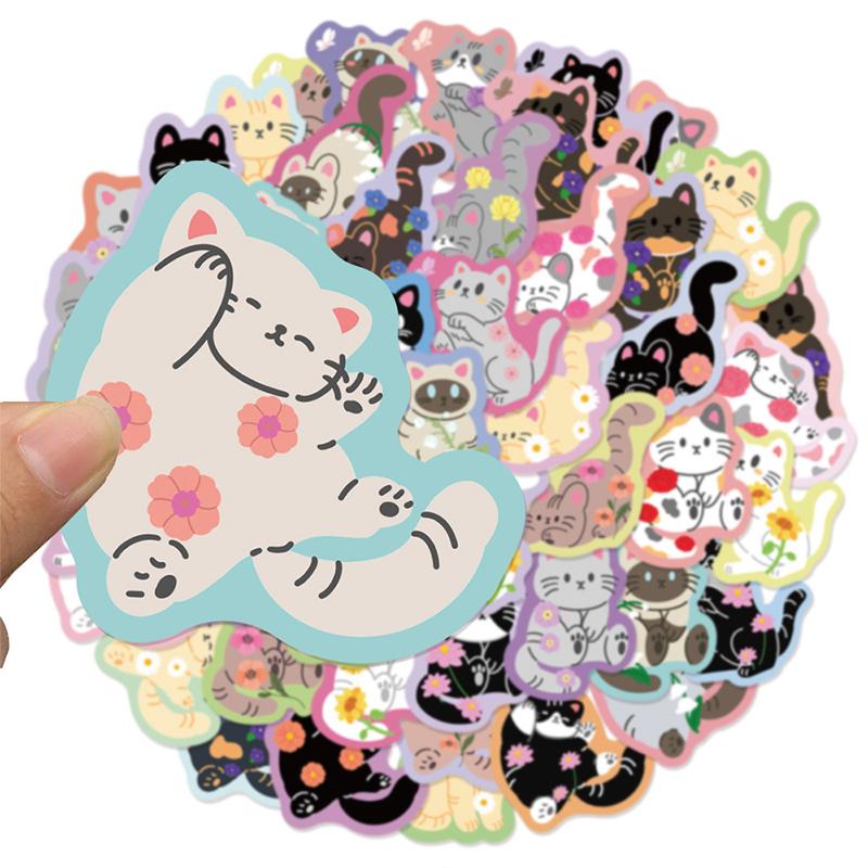 50PCS Cute Cat Stickers Colorful Cartoon Cat Sticker Kawaii Waterproof Vinyl Decals for Water Bottles Laptop Luggage Computer