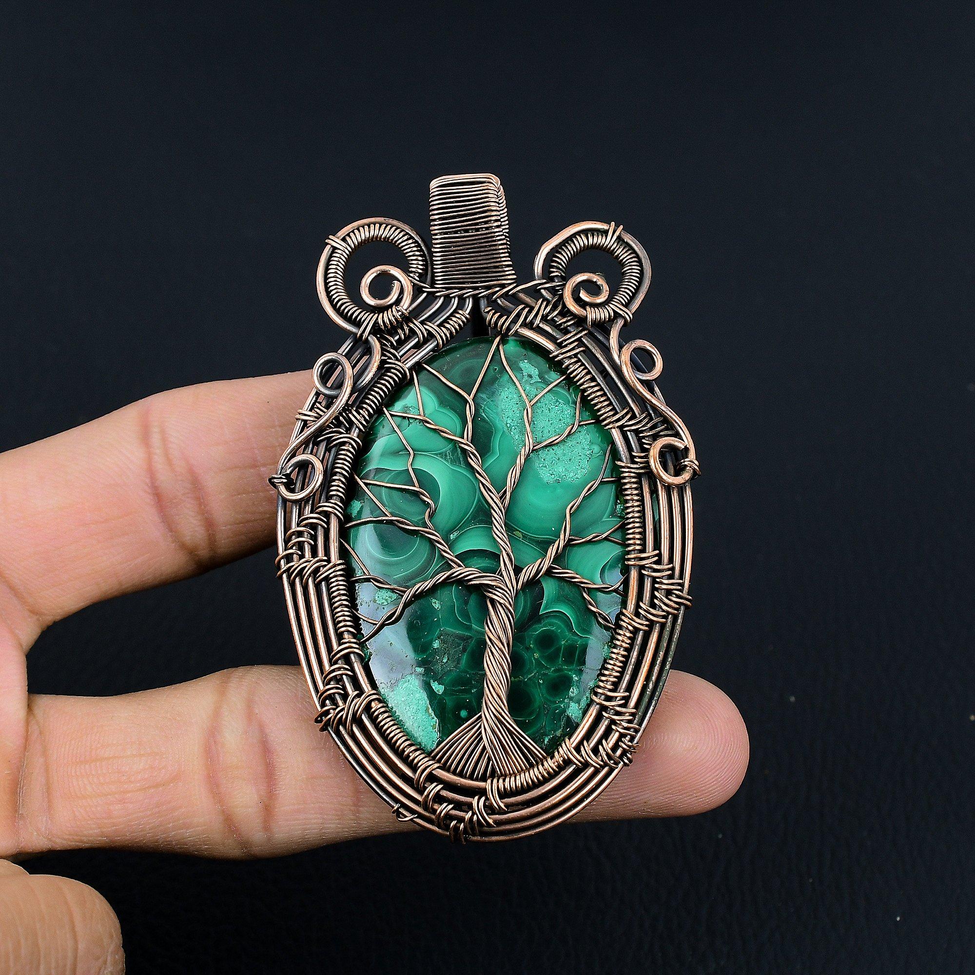 

Tree Of Life Malachite Pendant, 999 Copper Wire Wrapped Pendant Jewelry. Gift For Women Handmade Pendant Gemstone Jewelry 2.55