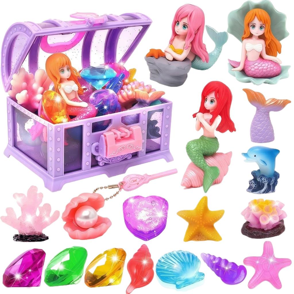 Children's Diving Toy Summer Glowing Mermaid Treasure Chest Swimming Pool Underwater Treasure  Game Set