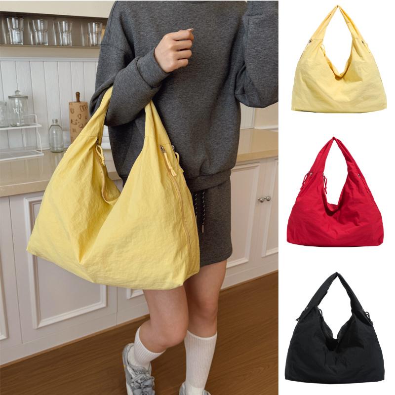 Casual Nylon Shoulder Bag Multi-Pocket Double Zipper High Capacity Tote Bag 2026 Fashion Solid Color Handbags Shopping Bag