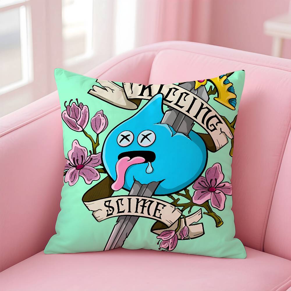 D-Dragon Quest Slime Anime Pillow Case Anti-Dustmite Pillowcase Invisible Zipper Silky Short Plush Sofa Cushion Cover