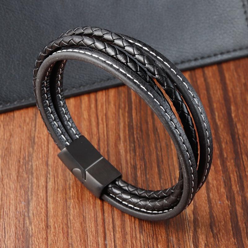 Multilayer Leather Bracelet Braided Rope Punk Men Genuine Leather Bangles pulsera hombre Male Gift Jewlery 21cm