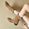 Women's high-heeled short boots autumn and winter new suede large-size casual Roman boots