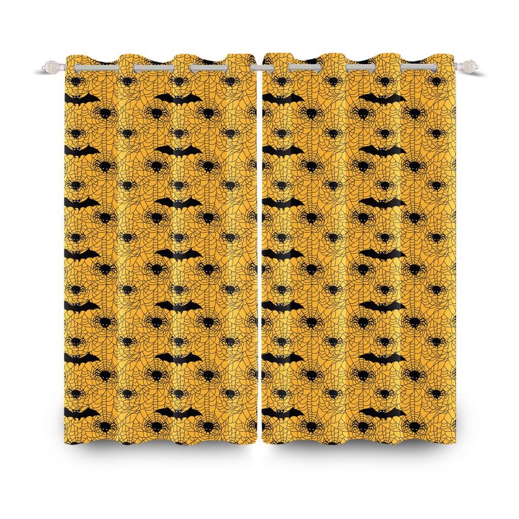 2pcs/set Horror Halloween Window Curtain Bat Spider Pumpkin Ghost Haunted House Home Decor Blackout Polyester Fabric Curtains