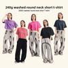 Streetwear Cotton Crop Top Tshirt For Women With Loose Fit And Retro Wash Effect