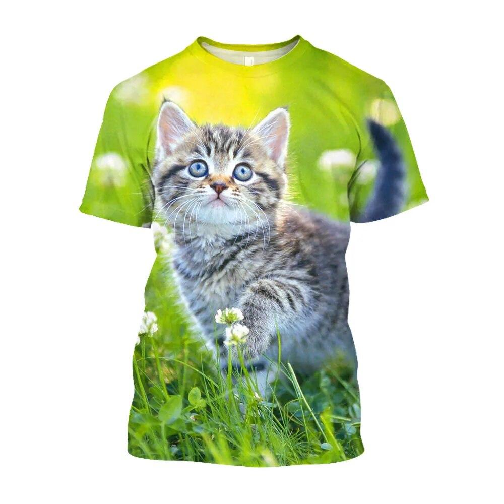 Cute Cat Printed Animal Large Size T-shirts Men Streetwear Korean Fashion Kawaii T-shirty Youth Clothing Tops