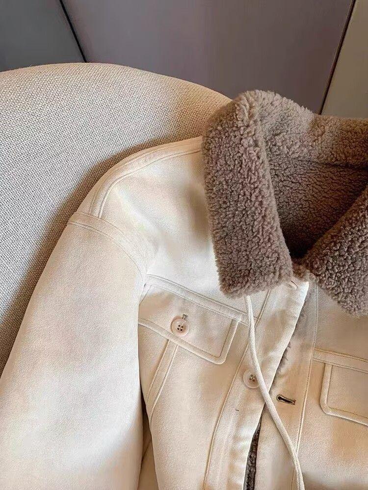 Korean Retro Women's Fur-Lined Jacket: 2025 Autumn/Winter Slimming, Loose, Versatile