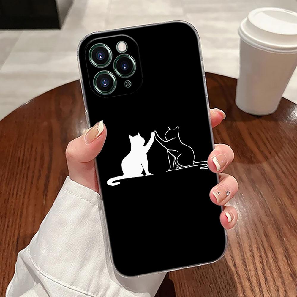 Funny Cute Cat Line Art Transparent Case For Apple iPhone 17 16 15 14 13 12 11 Pro Max 16 Plus 16E 17Air 17Pro Phone Cover Funda