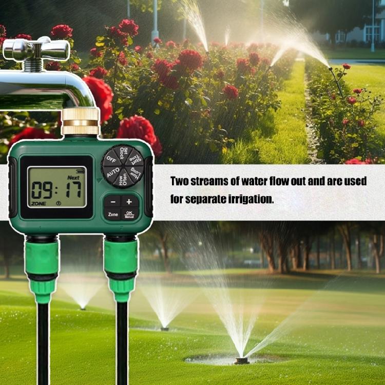 Timer per irrigatore da giardino automatico, connessione in ottone a 2 vie con schermo LCD impermeabile per uso esterno, cura efficiente delle piante