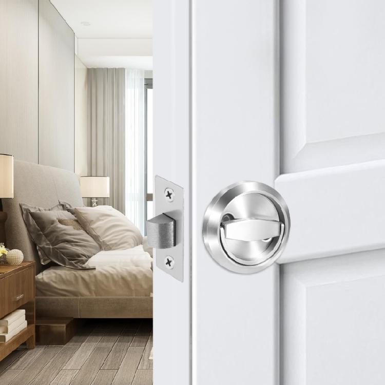 Round Recessed Pocket Door Lock Steel Pull with Double Sided Turn Handle for Interior Sliding Door and Passage Door Installation Projects